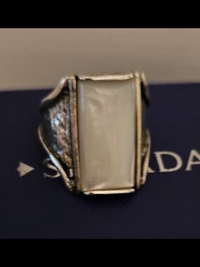 .925 Sterling Silver Ring with Mother Of Pearl Rectangular Stone
